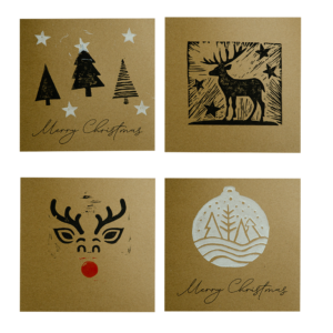 Handgedruckte Karten mit Weihnachtsmotiven