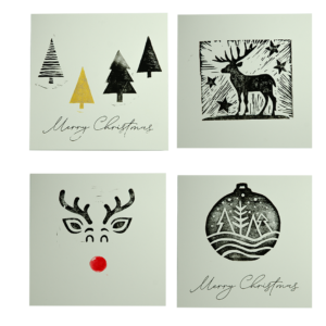 Handgedruckte Karten mit Weihnachtsmotiven