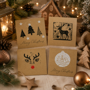 Cartes imprimées à la main avec des motifs de Noël