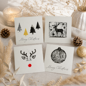 Cartes imprimées à la main avec des motifs de Noël